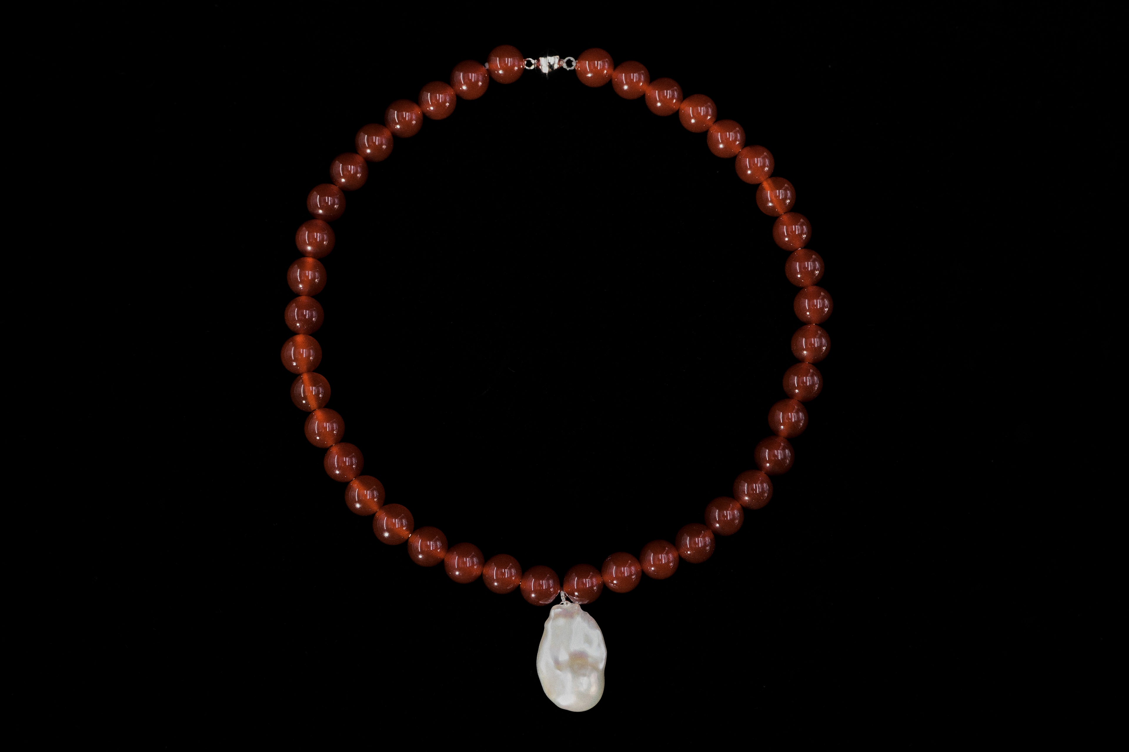 Crimson Carnelian & Baroque Pearl Sterling Silver Necklace