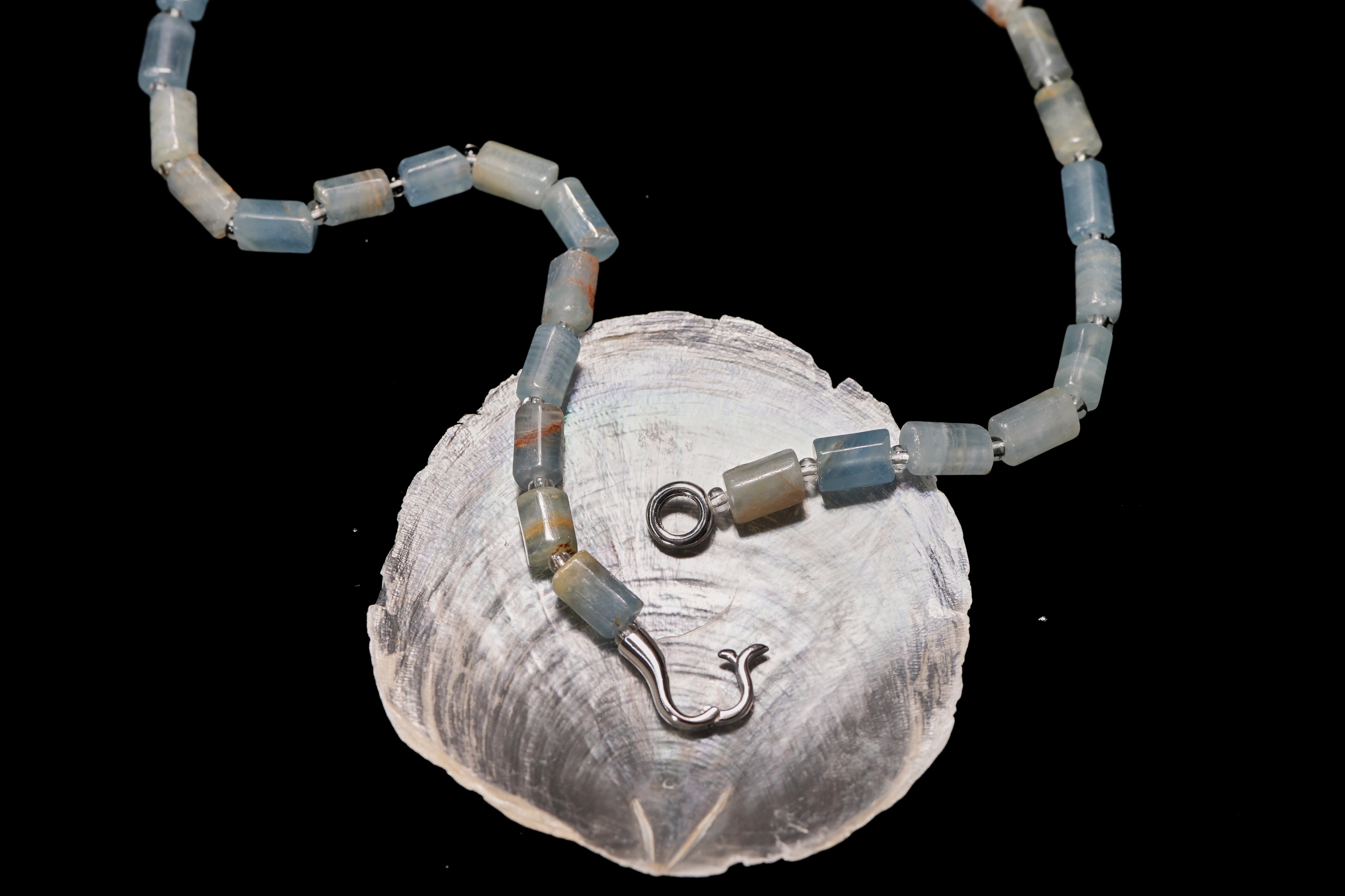 Blue Turquoise with Baroque Pearl Necklace, Sterling Silver Clasp